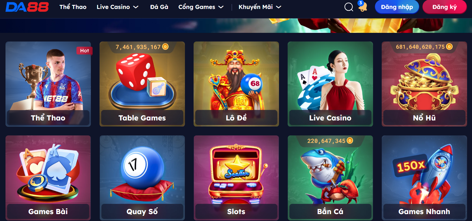 Da88 Khám Phá Nhà Cái Cá Cược Đẳng Cấp Thế Giới 2024 4 Sảnh game đá dạng tại nhà cái da88